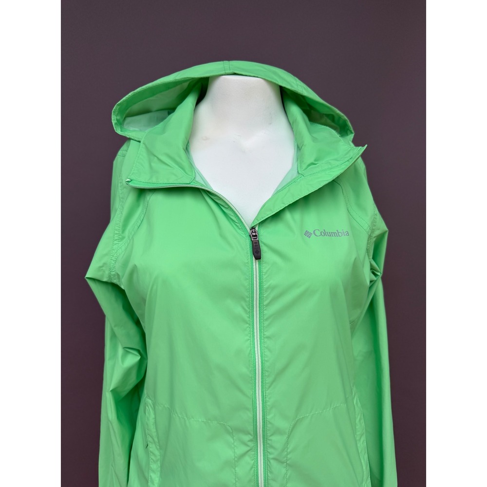 Columbia Switchback III Rain Jacket Women Large Green Hooded Windbreaker Outdoor - Picture 3 of 16